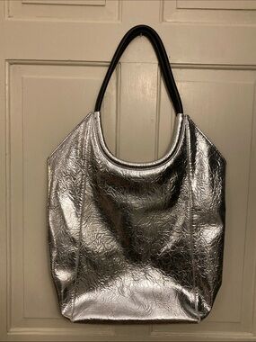 rag & bone Metallic Silver Tote Bag with Black Handles
